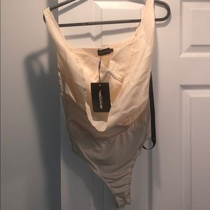 Champaign woven cowl neck sleeveless bodysuit